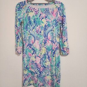 Lilly Pulitzer‎ Mermaid Cove Print 3/4 Sleeve Boatneck Dress XXS